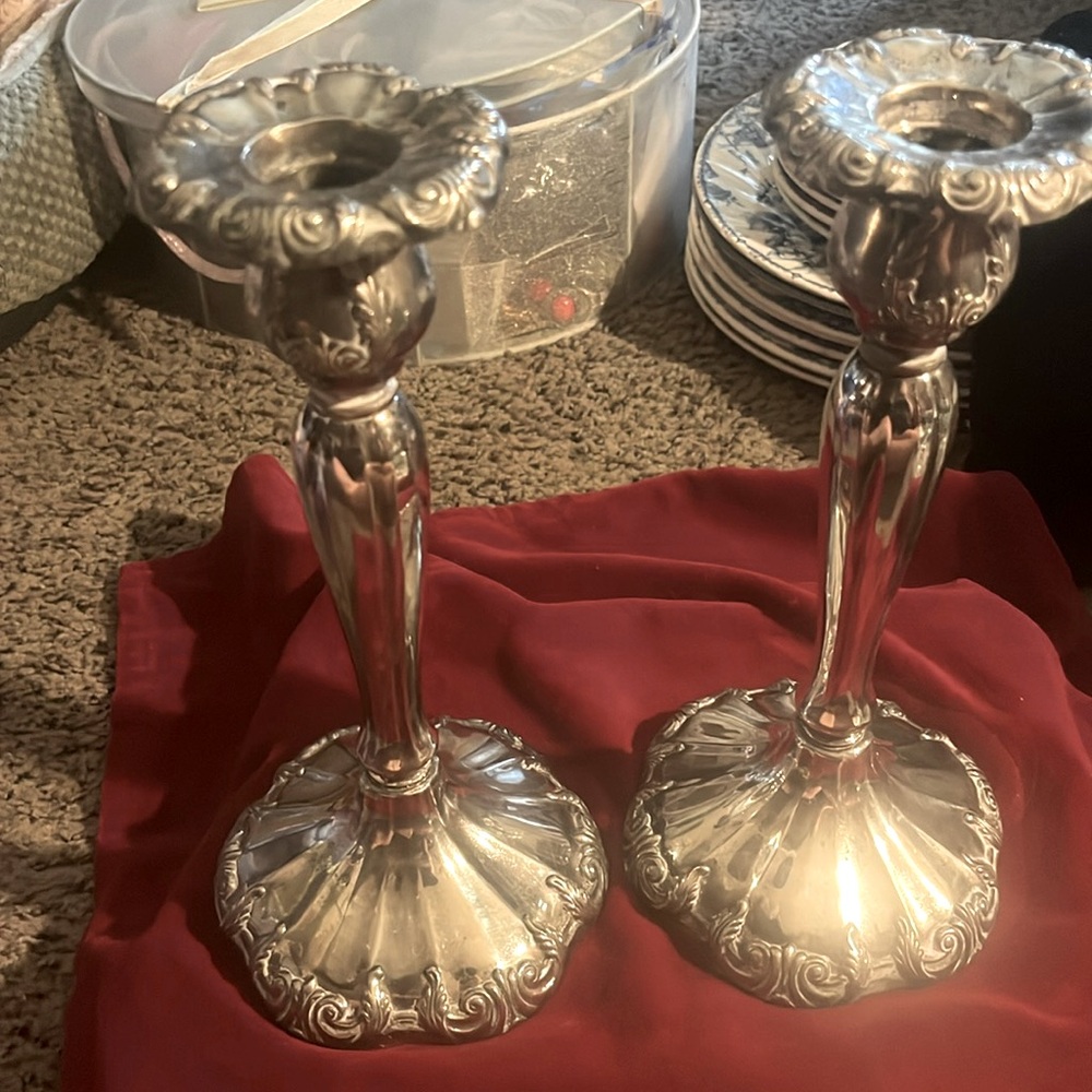 Pair of Victorian Reed n Barton silver candle sticks